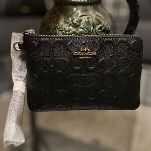 Coach Black Embossed Leather Wristlet